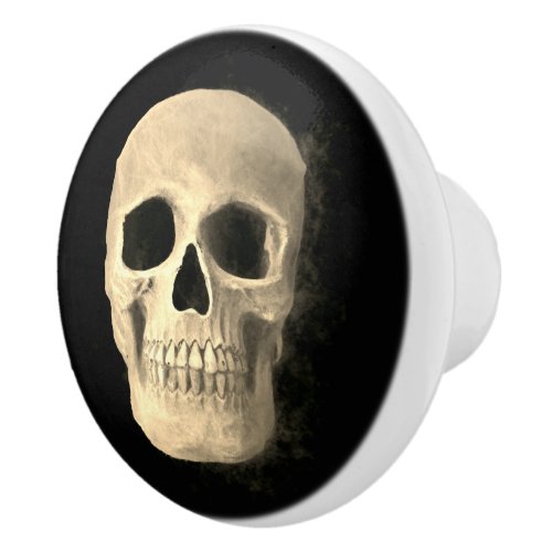 Smokey Skull Head Gothic Cool Black Beige Macabre Ceramic Knob