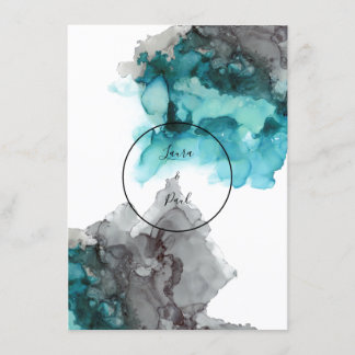 Smokey Teal and Gray wedding invitation