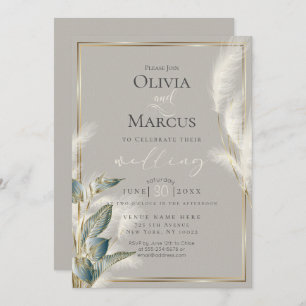 Smokey Teal Anthurium and Feathery Pampas Grass Invitation