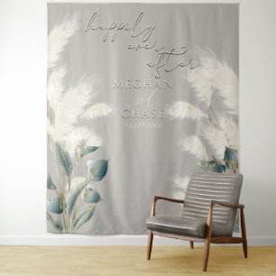Smokey Teal Anthurium Flowers Ivory Pampas Grass Tapestry
