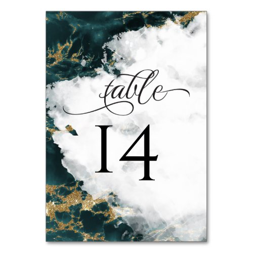 Smokey Teal Watercolor Geode  BarefootBride Table Number