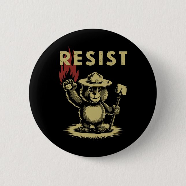 Smokey The Resist Bear Costume Sticker  Button (Front)