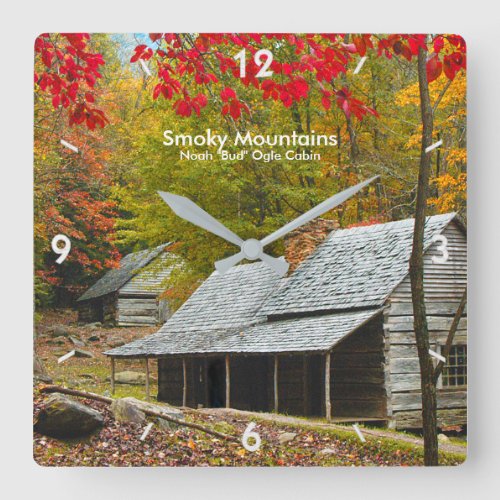 Smokies _ Noah Bud Ogle Cabin Autumn Picture Square Wall Clock