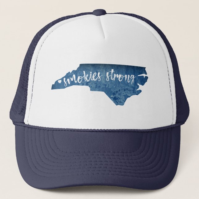 Smokies Strong North Carolina Wood Grain Trucker Hat (Front)