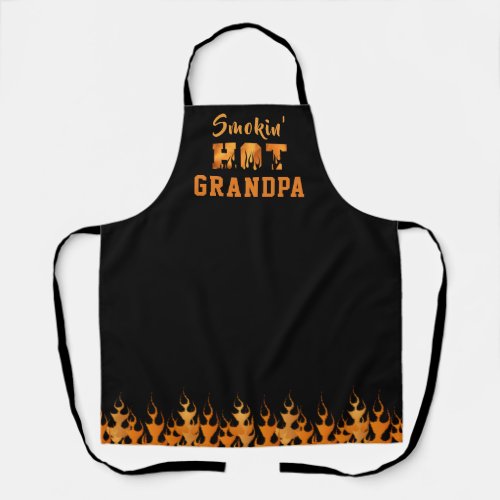 SMOKIN HOT GRANDPA Barbeque Smoker Flames Apron