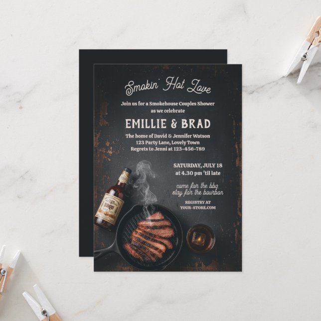 Smokin Hot Love BBQ Smokehouse Couples Shower Invitation