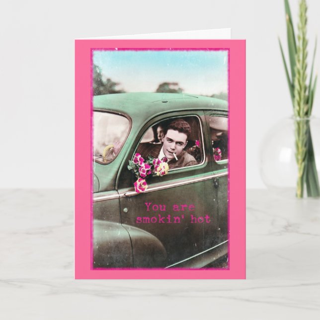 Smokin' Hot Retro Vintage Digital Art, Valentine Holiday Card (Front)