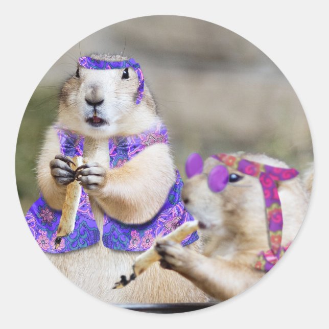 Smokin' Prairie Dog Hippies Classic Round Sticker (Front)
