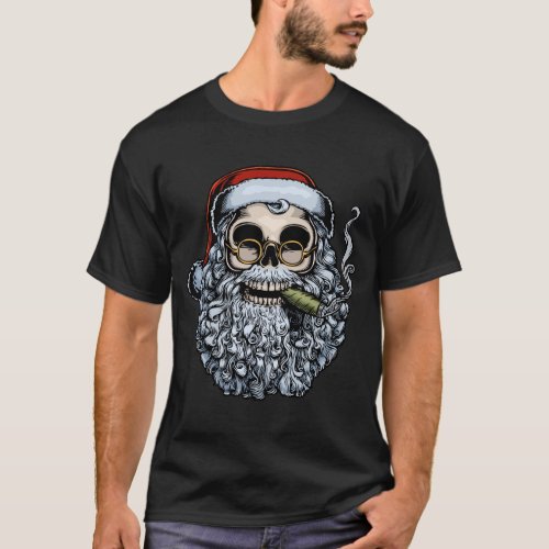 Smokin Santa Skull T_Shirt