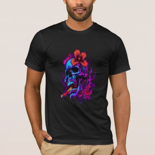 Smokin Swag Colorful Cigar Skull  Design T_Shirt