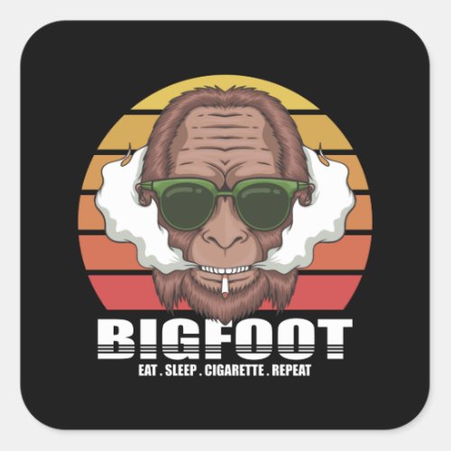 Smoking Bigfoot With Sunglasses Retro Square Sticker