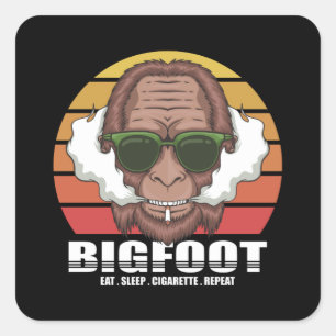 Smoking Bigfoot With Sunglasses Retro Square Sticker