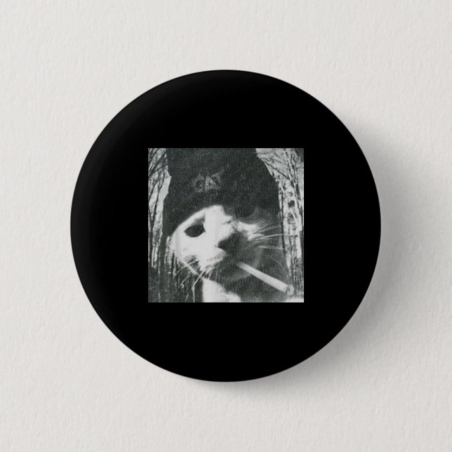 Smoking Cat Beanie Meme Grunge Aesthetic Funny T-s Button (Front)