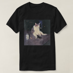 Smoking Cat Meme Sad Vibes Funny Design T-Shirt