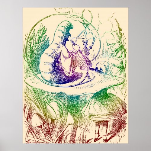 Smoking Caterpillar Alice in Wonderland Poster