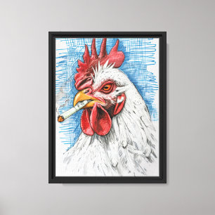 Smoking Chicken Art Funny Canvas Print