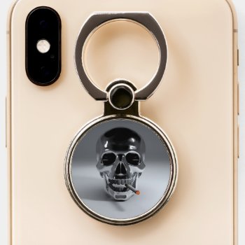 Smoking Chrome Skull Phone Grip by FantasyCases at Zazzle