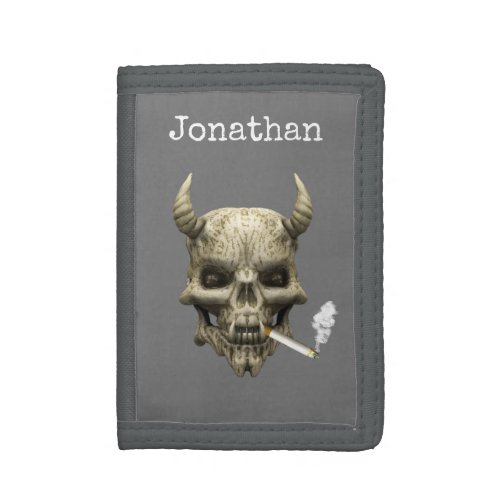 Smoking Demon Skull Personalized Trifold Wallet
