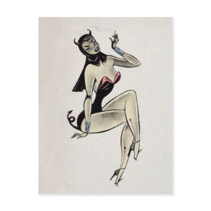 Smoking Devil Girl Postcard