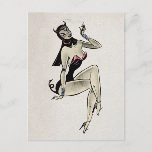 Smoking Devil Girl Postcard