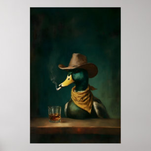 Smoking Duck Cowboy Bar Wall , Vintage Funny Poster