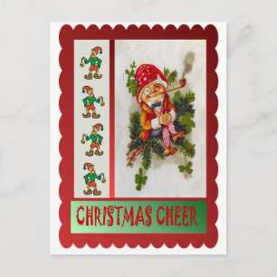 Smoking elf holiday postcard