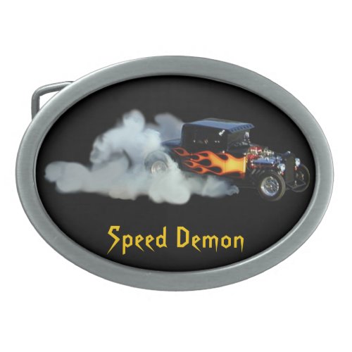 Smoking Flaming Drag Car Speedway Drivers Buckle Oval Belt Buckle