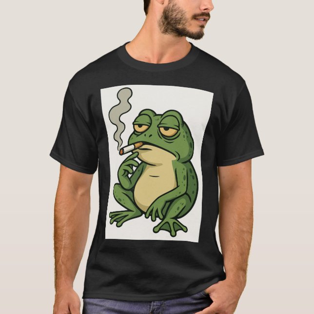 Smoking Frog Cartoon T-Shirt Funny Chill Frog Art (Front)