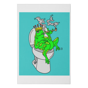 Smoking frog on the toilet faux canvas print