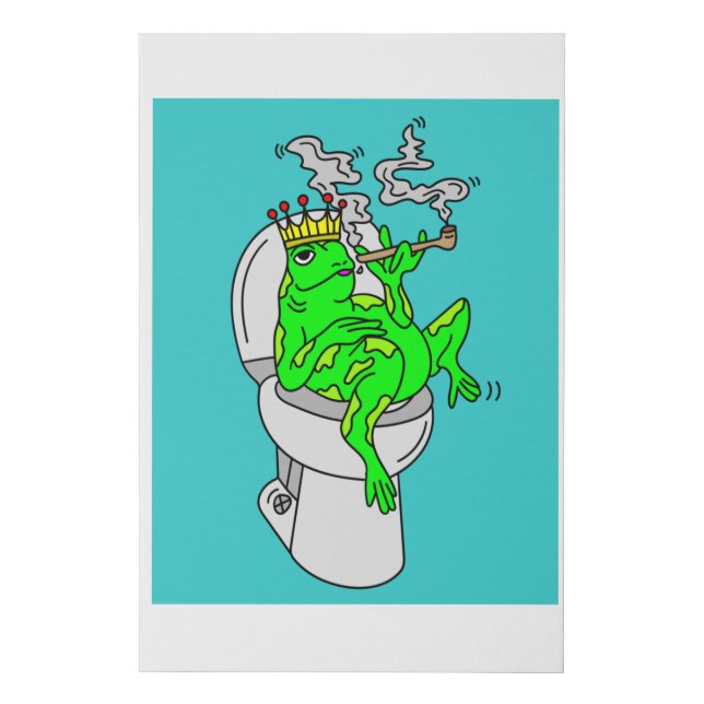 Smoking frog on the toilet faux canvas print (Front)