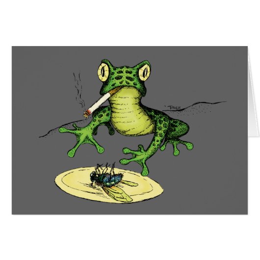 Smoking Frog with a Plate of Fly Cards (Front Horizontal)