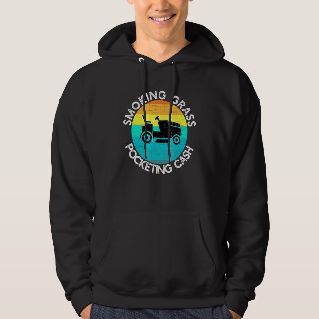 Smoking Grass Pocketing Cash Lawn Mower for Men Hoodie (Front)