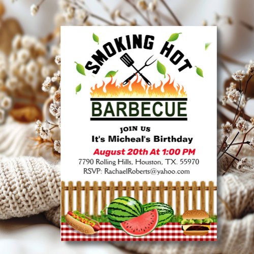 Smoking Hot Backyard Barbecue Birthday  Invitation