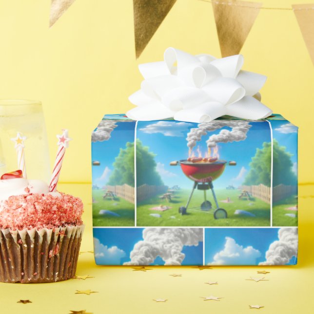 Smoking Hot Dogs On BBQ Grill Wrapping Paper (Birthday Party)