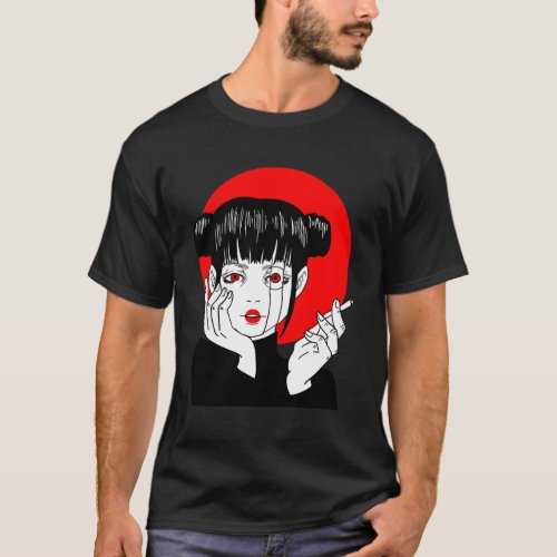 Smoking Japanese Babe Anime Geisha Manga Nipponese T_Shirt