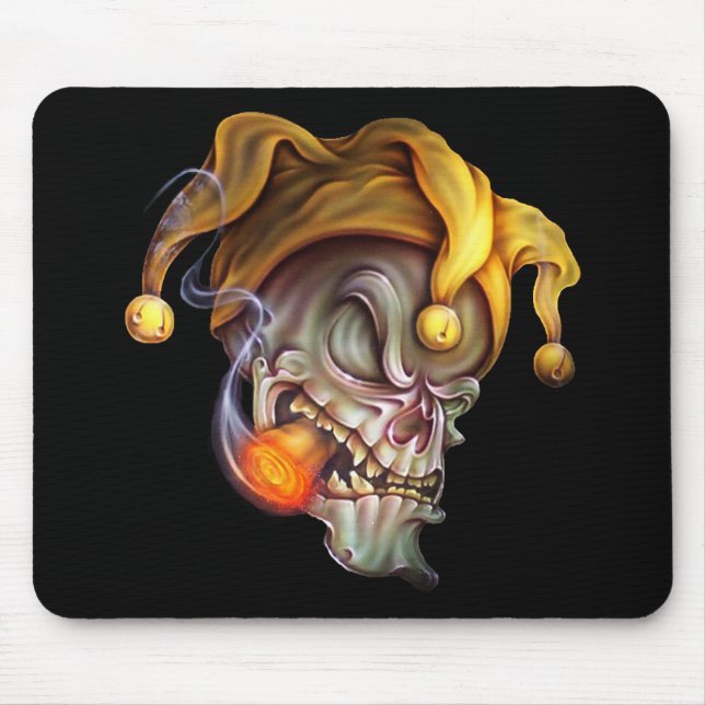 Smoking Jester Skull Mouse Pad (Front)