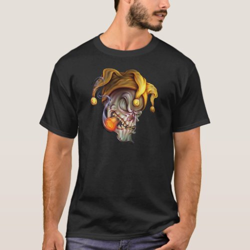 Smoking Jester Skull T_Shirt