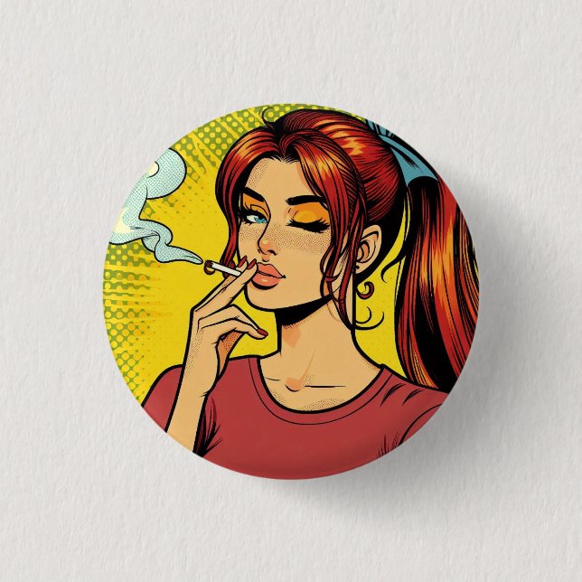 Smoking lovers | Pop art | Girl Stoner | Cigarette Button (Front)