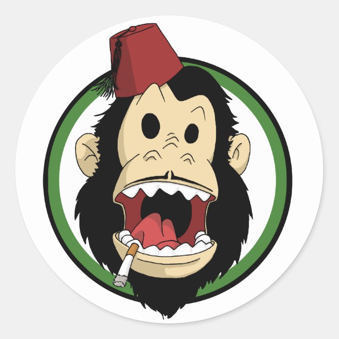 smoking monkey round stickers