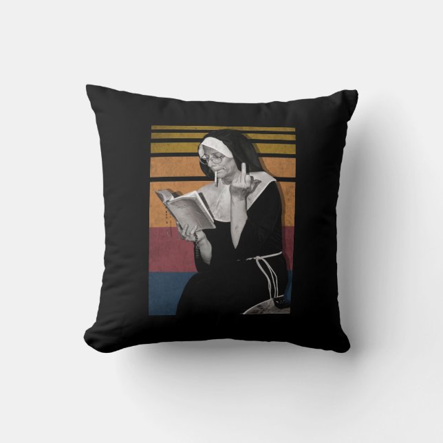 Smoking Nuns Retro Style Throw Pillow (Front)