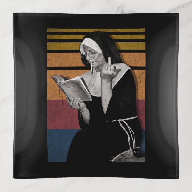 Smoking Nuns Retro Style Trinket Tray (Front)