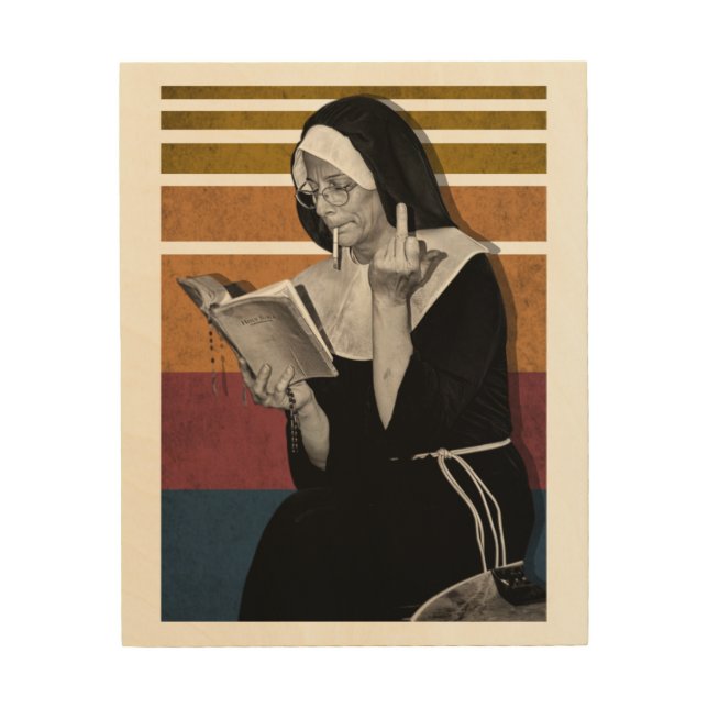 Smoking Nuns Retro Style Wood Wall Art (Front)