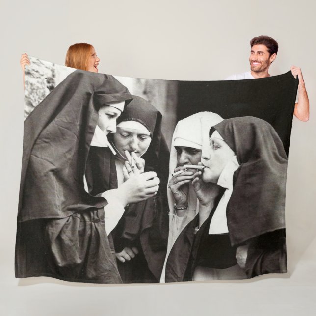 Smoking Nuns Vintage Photography    Fleece Blanket (In Situ)