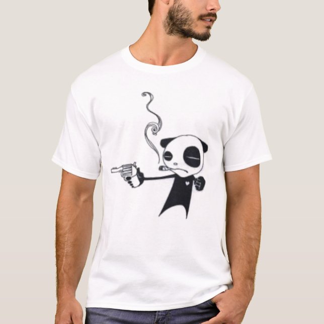 Smoking Panda Armed With Pistol thin striped tee (Front)