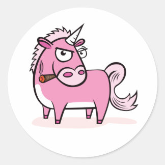 Smoking Pink Unicorn Classic Round Sticker