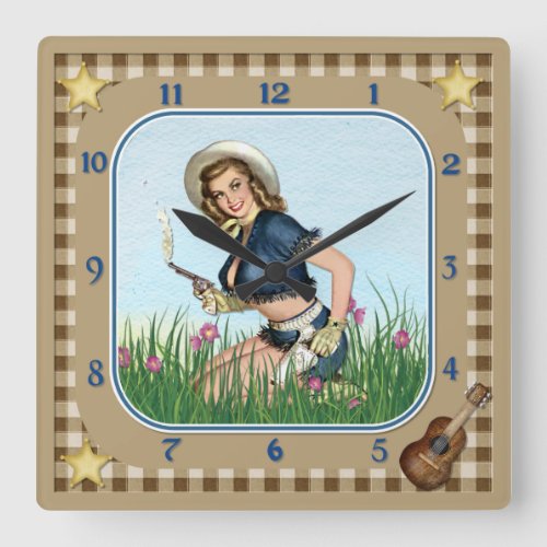 Smoking Pistol Pin Up Cowgirl Clock