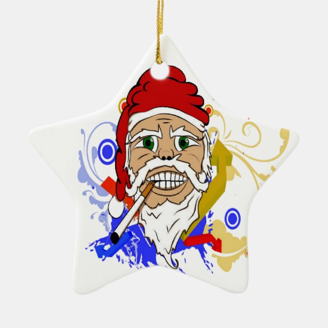 Smoking Santa Ceramic Ornament (Front)