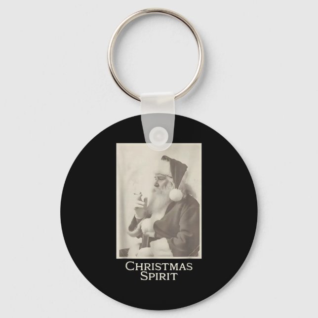 Smoking Santa, Funny Christmas Srit  Keychain (Front)