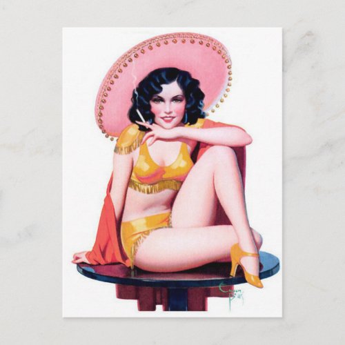 Smoking Seorita Vintage pin up art Postcard