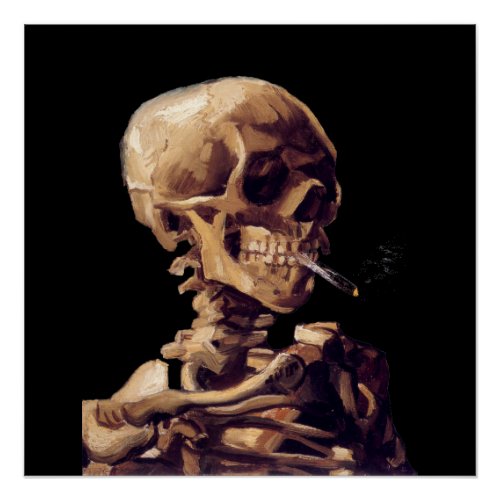 Smoking skeleton by Van Gogh Poster